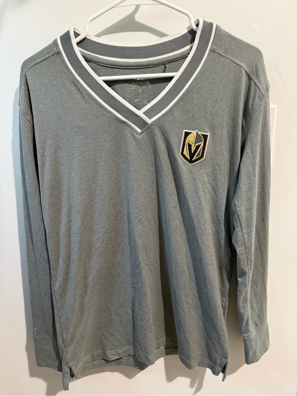 Antigua Women’s Gray V-Neck Long Sleeve Shirt with Gold & Black VGK Crest
